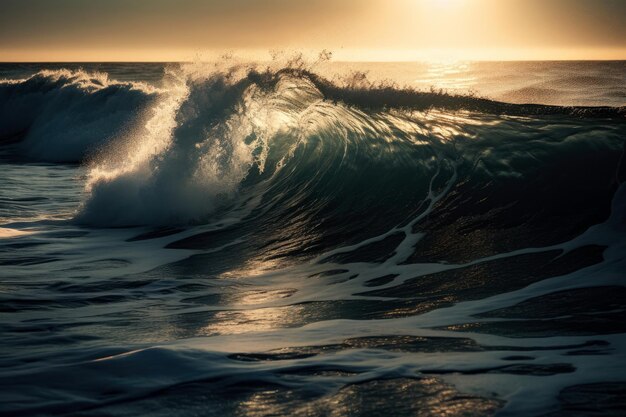 Isolated Sea Wave Captured In The Early Morning Light Generative AI