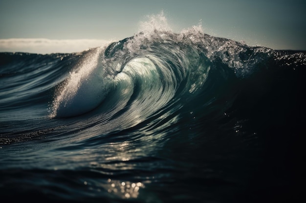 Isolated Sea Wave Captured From Low Angle Emphasizing Its Height And Power Generative AI