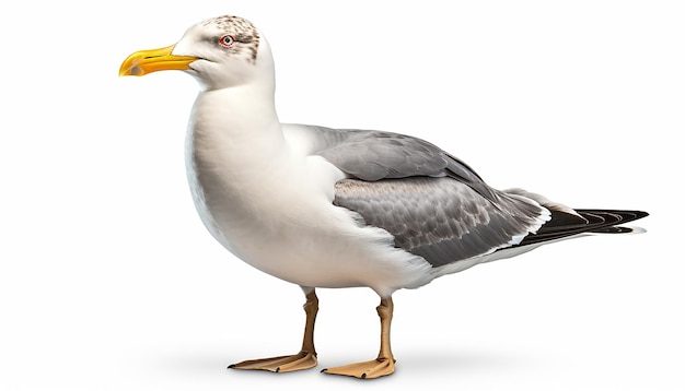 Isolated Seabird in Elevated Front View on White