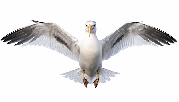 Isolated Seabird in Elevated Front View on White