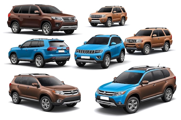 isolated simple blue and brown suv cars front view on white background that easily removable