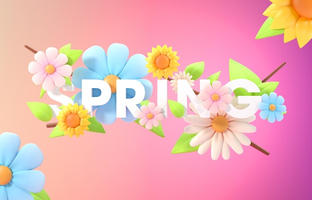 Isolated Spring Flowers 3D Illustration