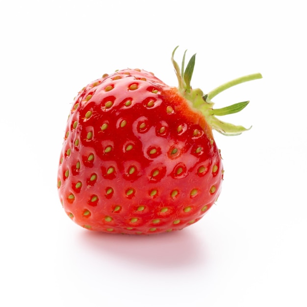 Isolated strawberry. Single strawberry fruit isolated on white background, with clipping path - Image