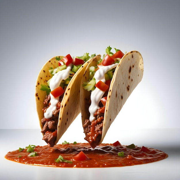 Isolated tacos over tomato sauce