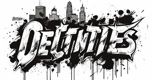 Photo isolated on transparent background detroit city name written in graffitistyle brush script lettering with spray paint effects