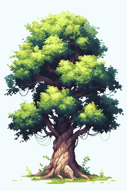 Isolated tree Pixel art retro 8 bit white background