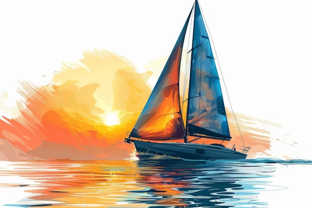 Isolated vector illustration of a sailboat with a colorful sail adventurous and summery sailing th