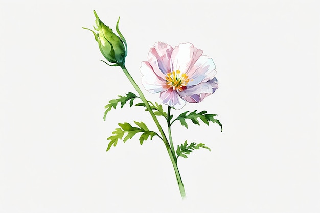 Isolated watercolour illustration of a flower on transparent background