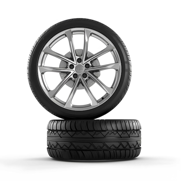 Isolated wheel on tire No logo visible only tire labeling visible