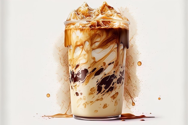 Isolated on a white backdrop an iced coffee with cream