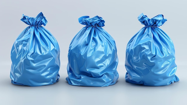 Isolated on a white background blue plastic garbage bags