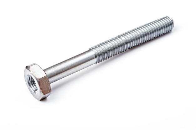 Isolated on a white background a chrome bolt gleams with industrial precision symbolizing the strength and reliability it brings to various mechanical applications