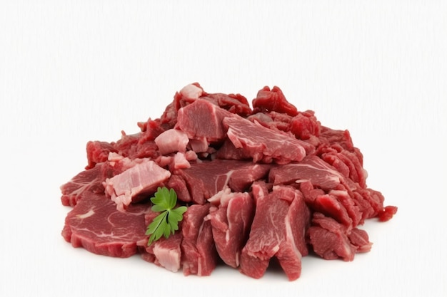 Isolated white background with chopped meat