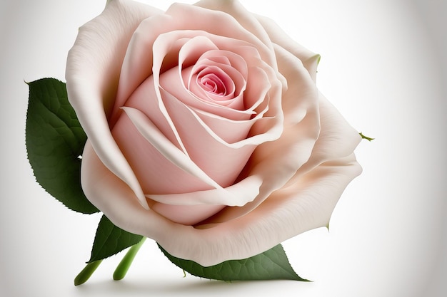 Isolated white background with a solitary pink rose