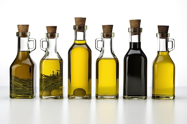 Isolated white bottles of olive oil