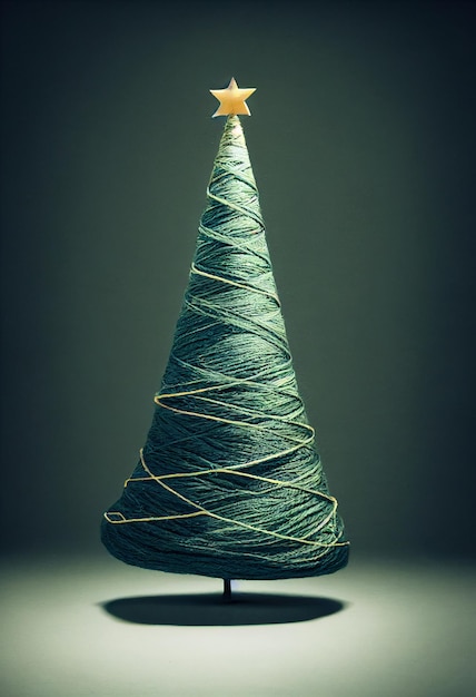 An isolated yarn christmas tree in a empty background