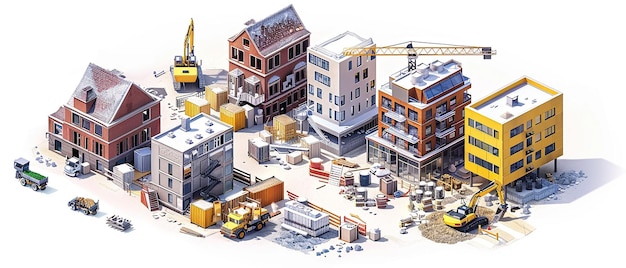 Photo isometric 3d construction site with no background