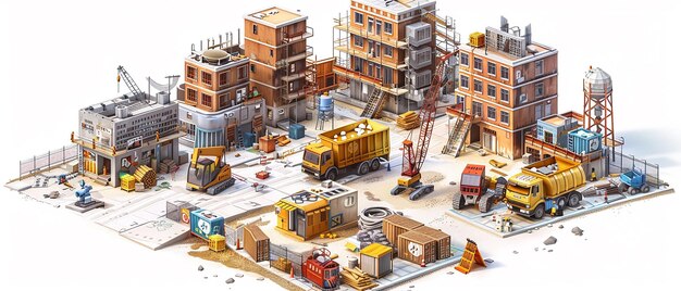 Photo isometric 3d construction site with no background