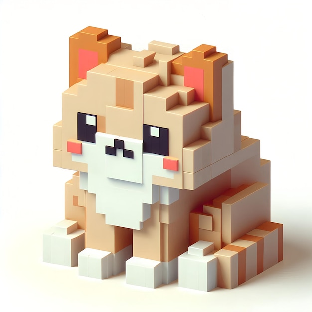 Isometric 3D Cute Voxel Art Cat