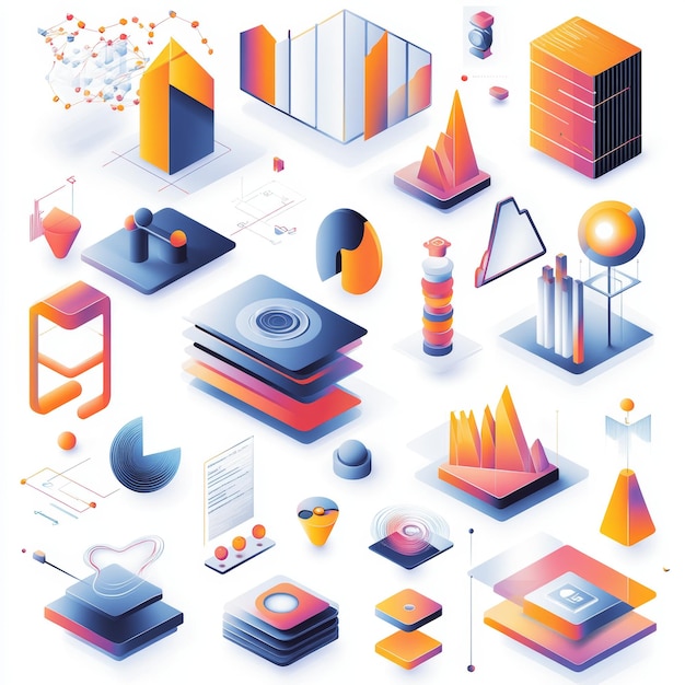 Isometric 3D Design Elements for Business and Technology