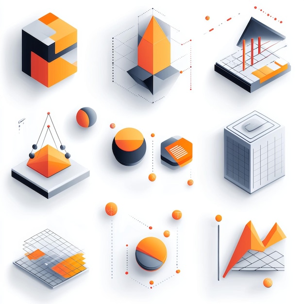 Isometric 3D Geometric Shapes Business Charts and Graphs