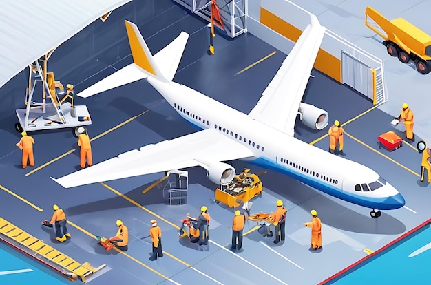 Photo isometric 3d illustration of an airport tarmac scene