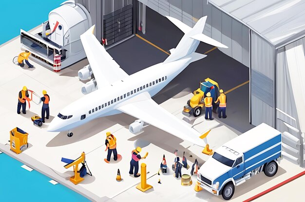 Photo isometric 3d illustration of an airport tarmac scene