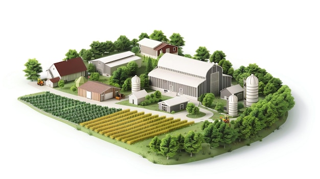 Isometric 3d illustration of a farm on white background