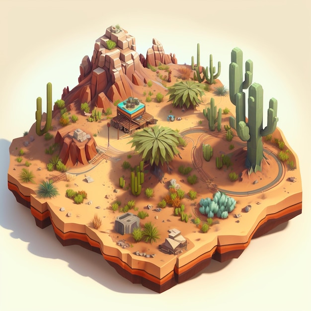 isometric 3d illustration of off-road advertisement. tropical land. arizona desert. desert landscape