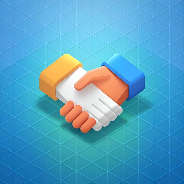 Photo isometric 3d illustration of two hands shaking symbolizing partnership agreement and collaboration