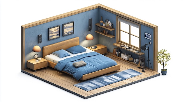 Photo isometric 3d modern bedroom illustration