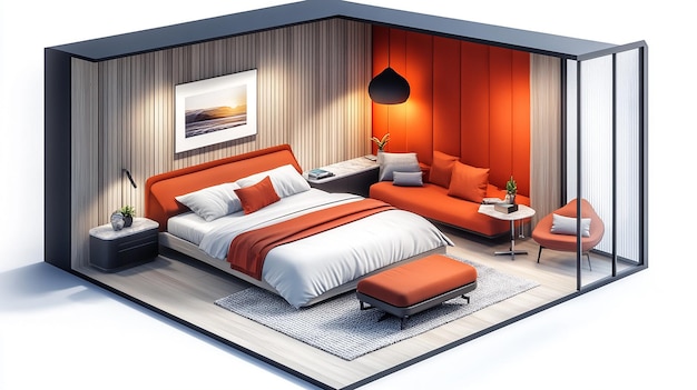 Photo isometric 3d modern bedroom illustration