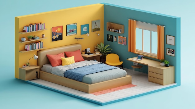 Photo isometric 3d modern bedroom illustration