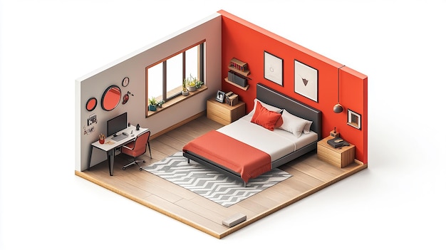 Photo isometric 3d modern bedroom illustration