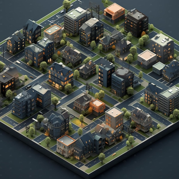 Photo isometric 3d rendering of city