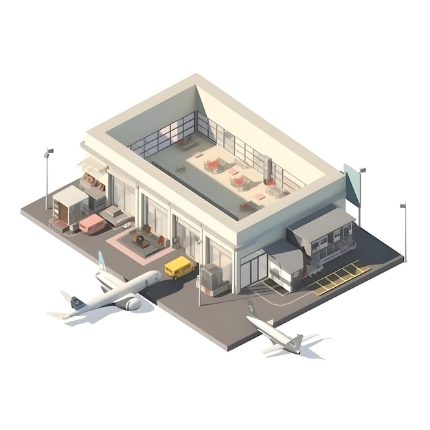 Isometric airport terminal building Vector illustration isolated on white background