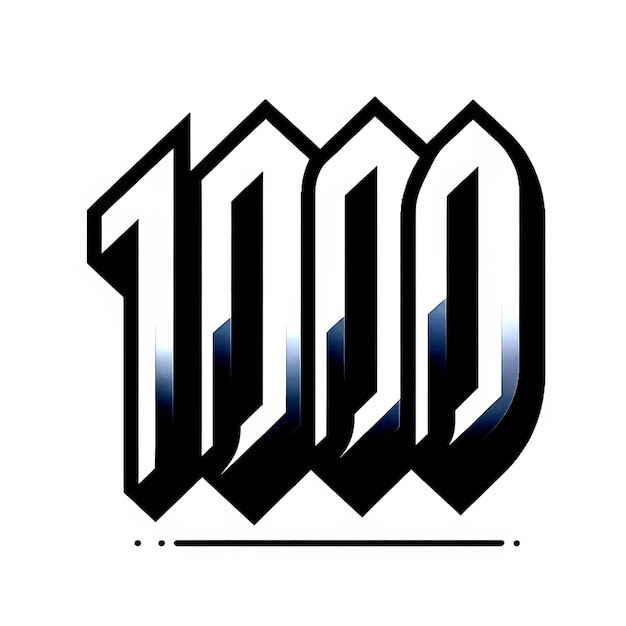 Isometric black and white design of the number 100 in a bold block style with a reflective surface