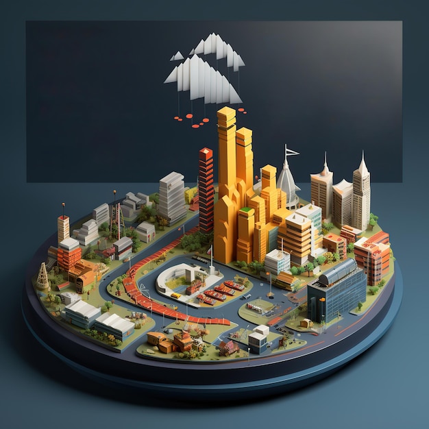 Isometric building diorama infographic AI Generated illustration