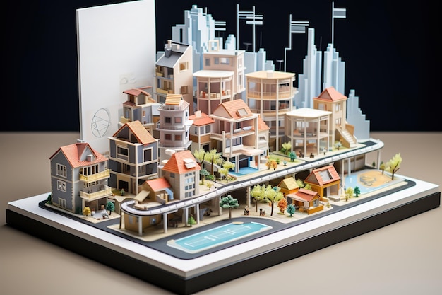 Isometric building diorama infographic AI Generated illustration