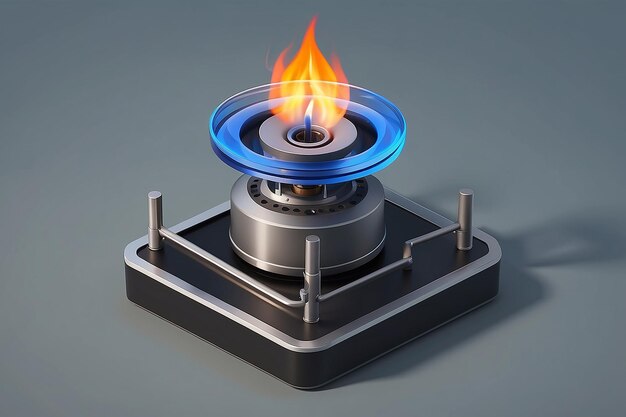 Photo isometric bunsen burner with blazing flame