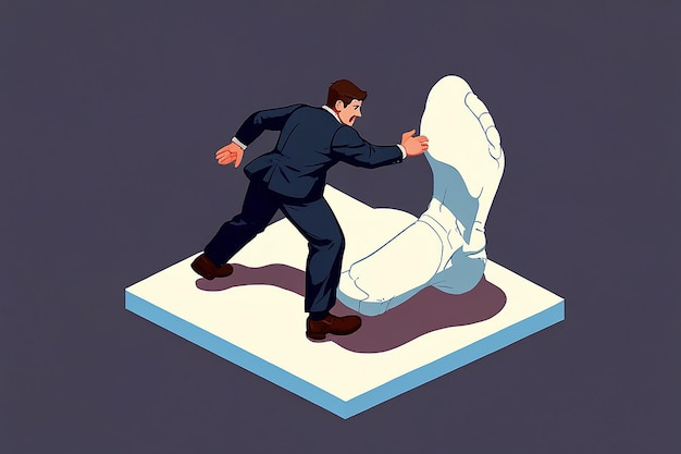 Photo isometric businessman fighting against giant foot