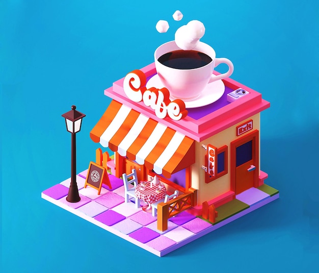 Isometric cafe interior concept 3D illustration