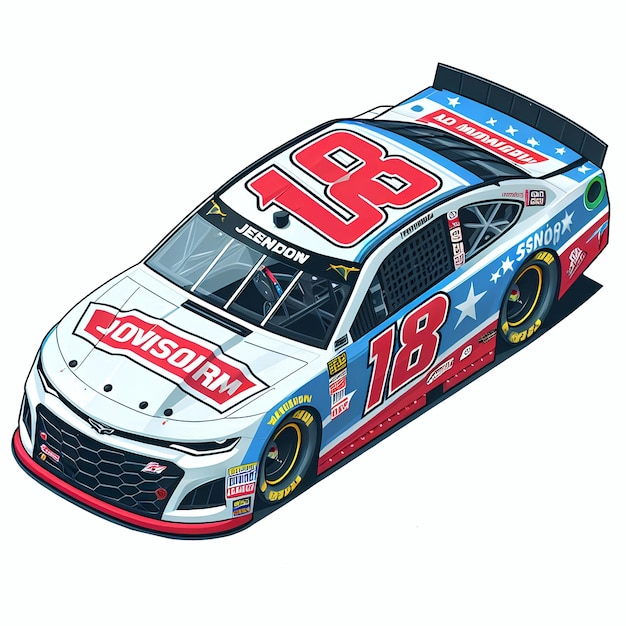 Photo isometric cartoon nascar car with white background