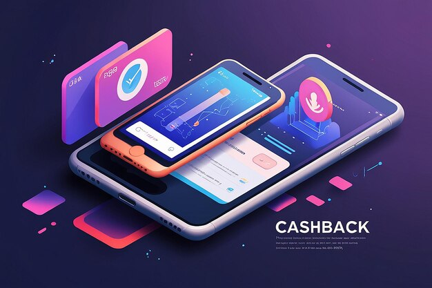 Photo isometric cashback concept with smartphone