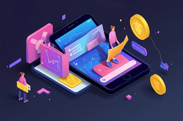 Photo isometric cashback concept with smartphone