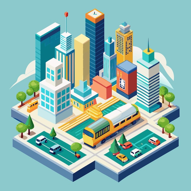 Photo isometric city with skyscrapers and transportation