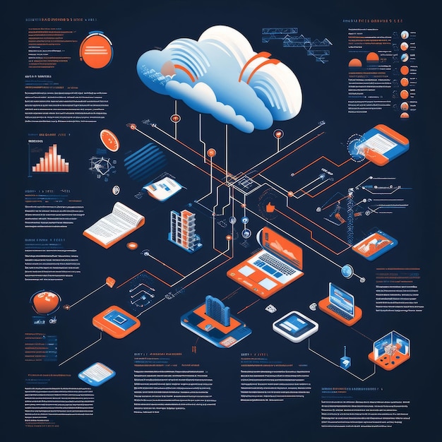 Photo isometric cloud computing and data transfer with devices and server