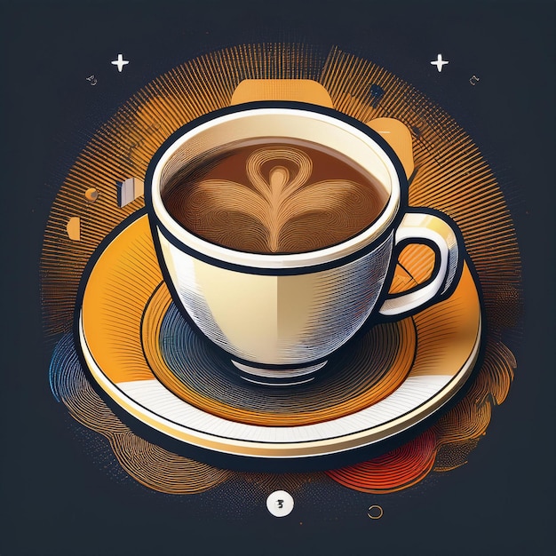 Photo isometric coffee cup symphony realistic masterpiece for tshirt design with logo