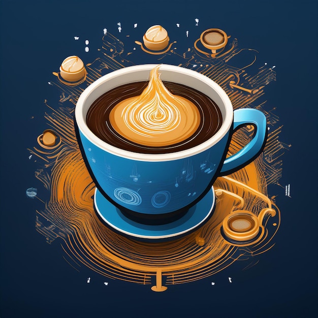 Isometric Coffee Cup Symphony Realistic Masterpiece for TShirt Design with logo