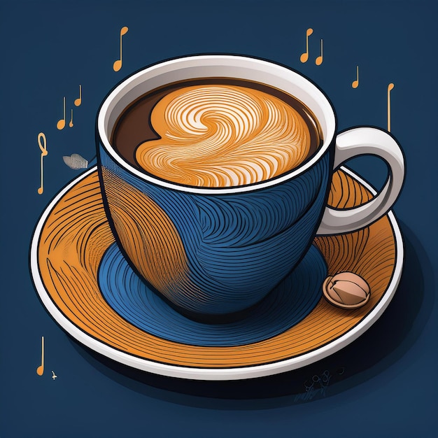 Photo isometric coffee cup symphony realistic masterpiece for tshirt design with logo